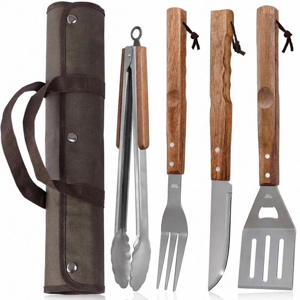 Acacia Wood Stainless Steel BBQ Grill Tools Set Ergonomic Handle Portable Carry Bag for Outdoor Grilling 5pcs price history on PriceWatchPro