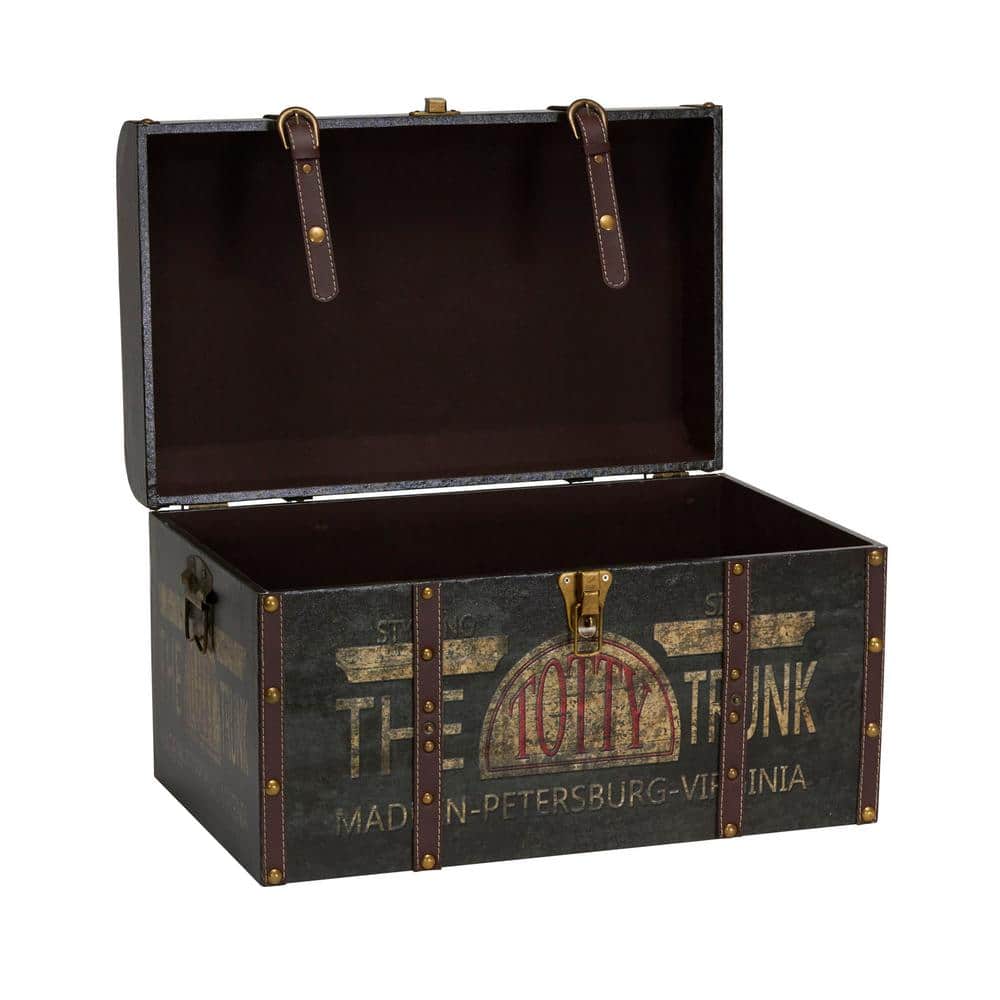 Large Vintage Brown Distressed Storage Trunk with Brass Accents