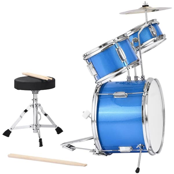 Kids Drum Set 3-Piece 14in. Junior Drum Sets Beginner Drums Set 2 Pairs of Drumsticks for Children Ages 6-13 (Blue)