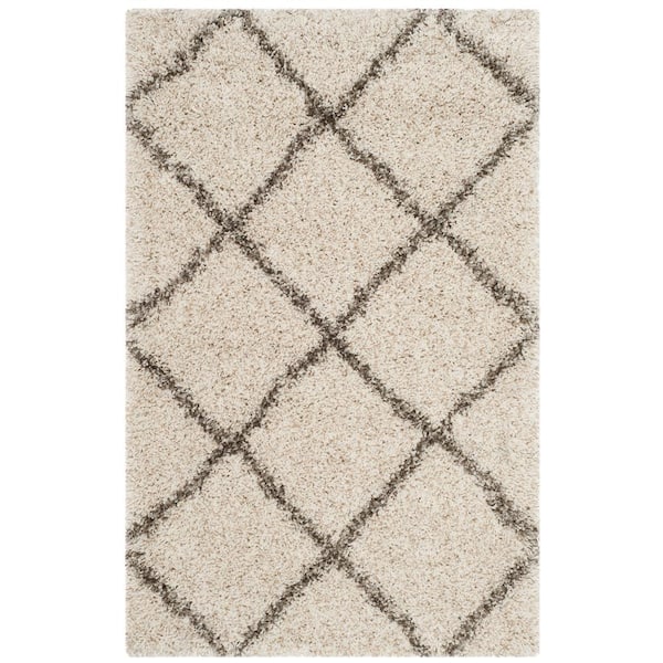 SAFAVIEH Hudson Shag Ivory/Gray Doormat 2 ft. x 4 ft. Geometric Diamonds Area Rug
