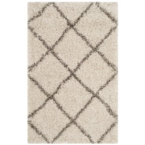 Hudson Shag Ivory/Gray Doormat 3 ft. x 5 ft. Geometric Diamonds Area Rug