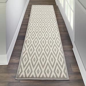 Grafix White/Grey 2 ft. x 8 ft. Persian Geometric Contemporary Kitchen Runner Area Rug
