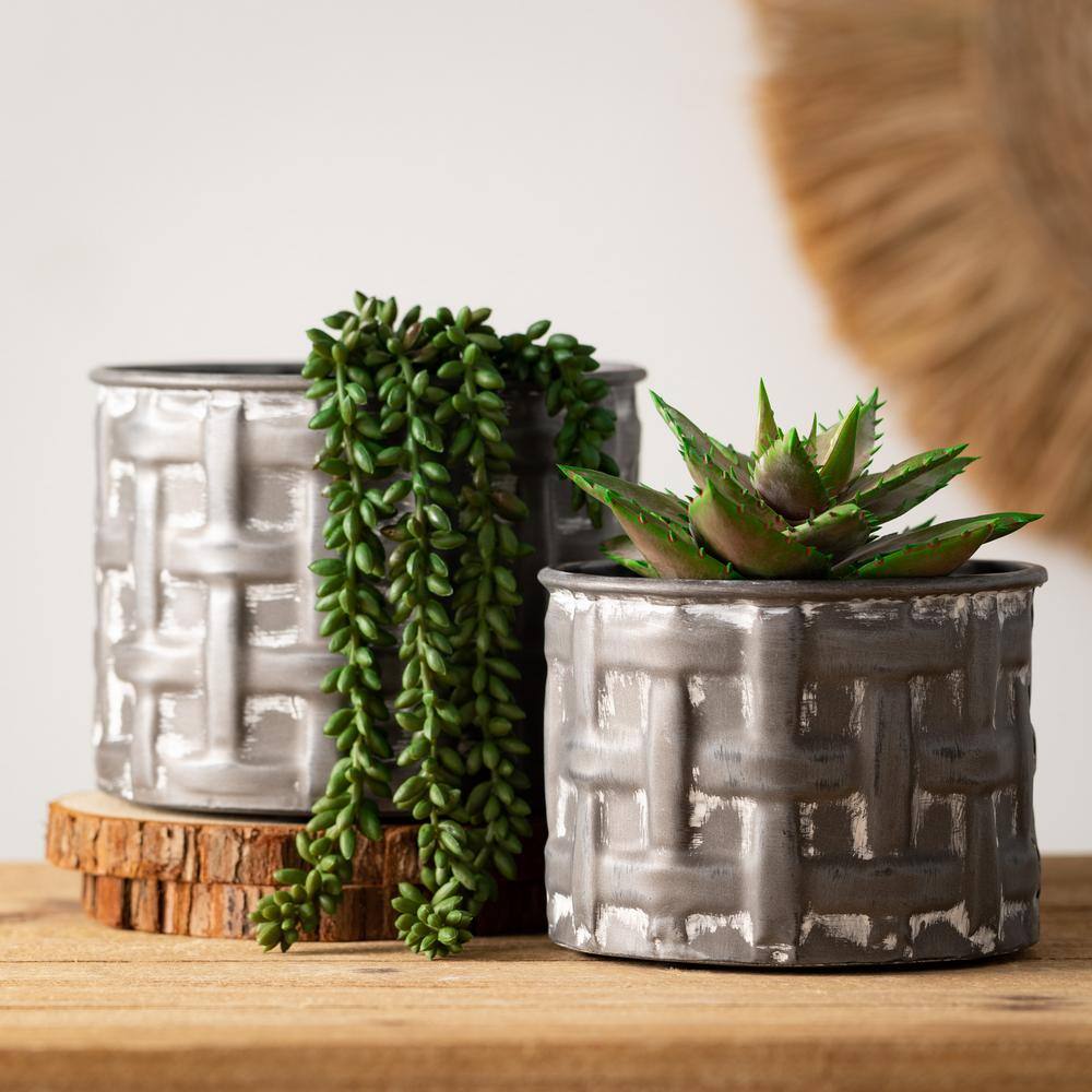Elegant Trio Silver Iron Nesting Planter Set, Indoor/Outdoor