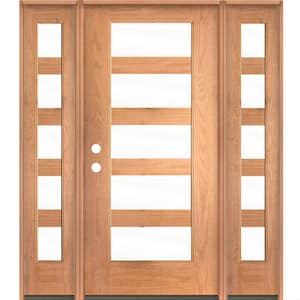 ASCEND Modern 64 in. x 80 in. 5-Lite Right-Hand/Inswing Clear Glass Teak Stain Fiberglass Prehung Front Door with DSL