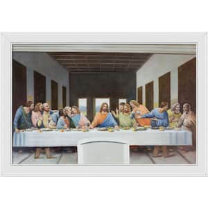 The Last Supper by Leonardo Da Vinci Gallery White Framed Religious Oil Painting Art Print 28 in. x 40 in.