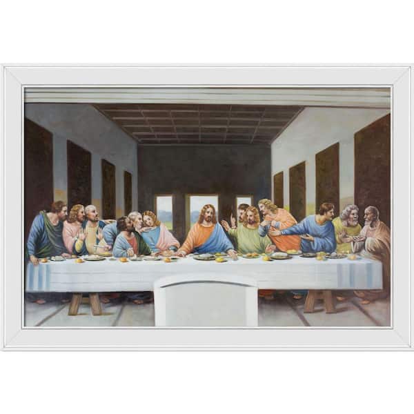 LA PASTICHE The Last Supper by Leonardo Da Vinci Gallery White Framed Religious Oil Painting Art Print 28 in. x 40 in.
