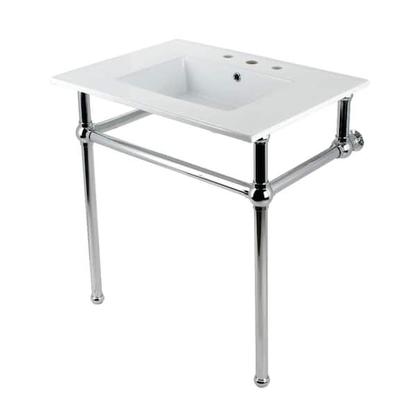 Kingston Brass Fauceture 31 in. Ceramic Console Sink Set with Brass Legs in White/Polished Chrome