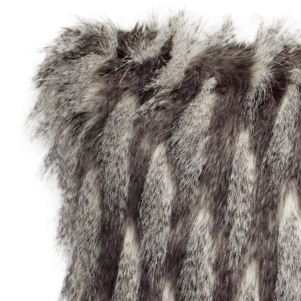 Black and Gray Faux Fur 20" Throw Pillow