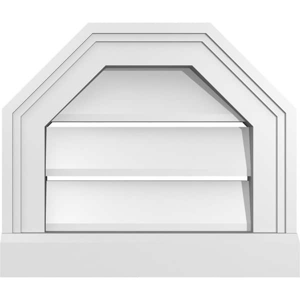Ekena Millwork 14" x 12" Octagonal Top Surface Mount PVC Gable Vent: Functional with Brickmould Sill Frame