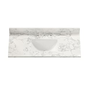 43 in. W x 22 in. D Engineered Stone White Rectangular Single Sink and Backsplash Bathroom Vanity Top in Carrara White