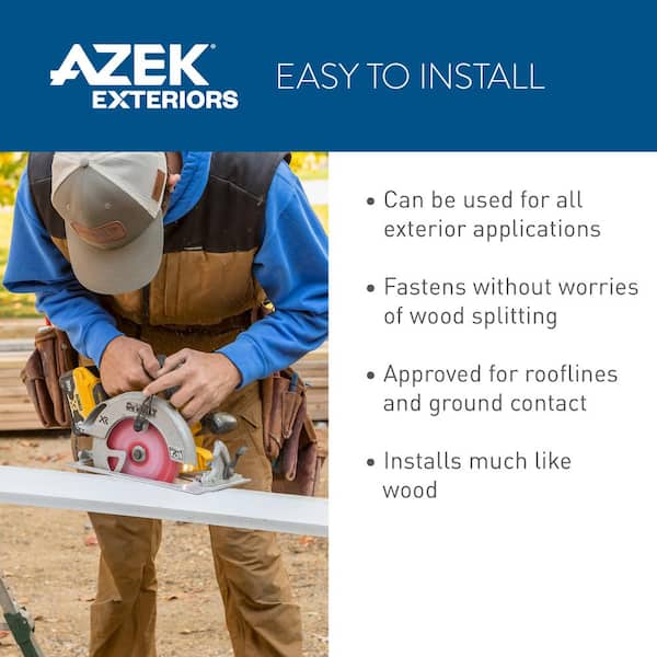 AZEK 0.75 in. x 11.25 in. x 8 ft. White PVC Composite Traditional