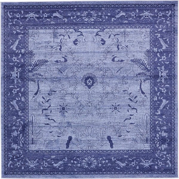 La Jolla Floral Blue 8' 0 x 8' 0 Square Rug