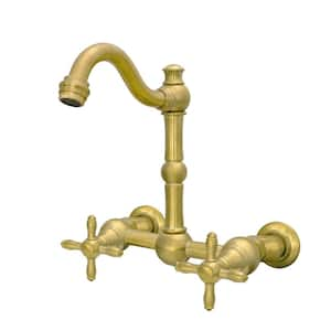 Bathroom Faucets - Solid Brass Wall Mount Bathroom Sink Faucet with 2 Cross Handles, Brushed Gold - AK41718N1