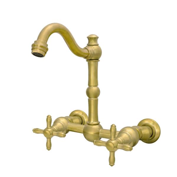 Akicon Bathroom Faucets - Solid Brass Wall Mount Bathroom Sink Faucet with 2 Cross Handles, Brushed Gold - AK41718N1