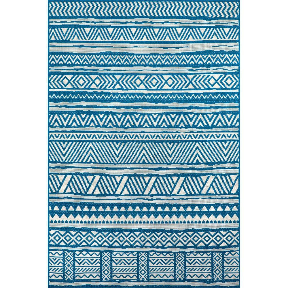 Abbey Tribal Striped Teal 8 ft. x 10 ft. Indoor/Outdoor Area Rug -  nuLOOM, GBCB34J-8010