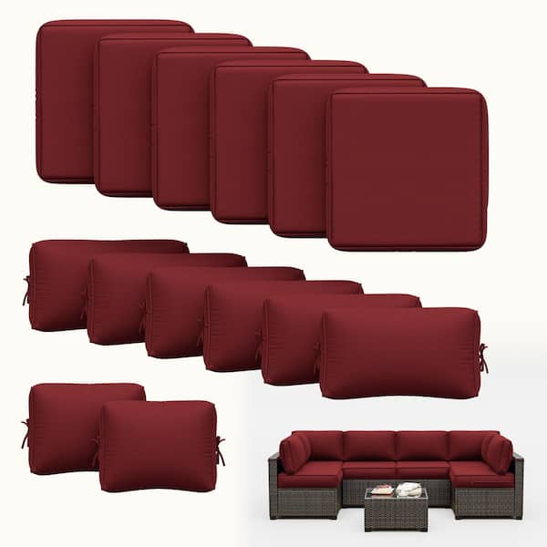 26 in. x 26 in. x 5 in. (14-Piece) Deep Seating Outdoor Lounge Chair Sectional Cushion Burgundy