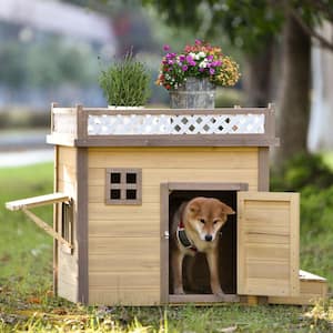 31.5 in. Wooden Dog House Puppy Shelter Kennel Outdoor and Indoor Dog Crate in Natural