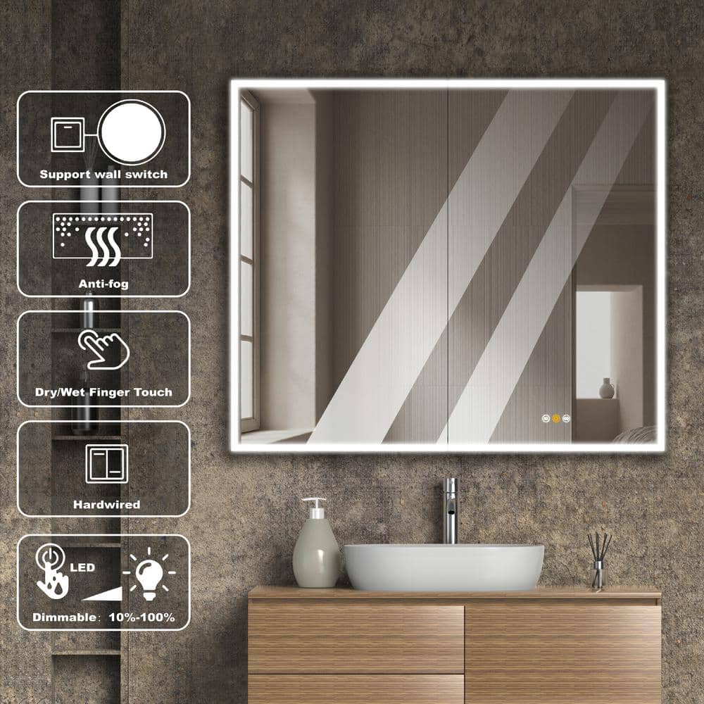 Large Gray Aluminum Surface Mount Medicine Cabinet with LED Mirror