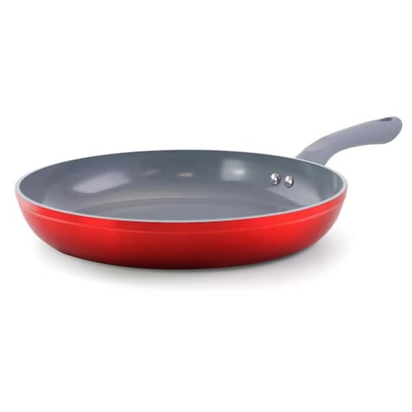 Better Chef 17 in. Aluminum Ceramic Nonstick Frying Pan in Red
