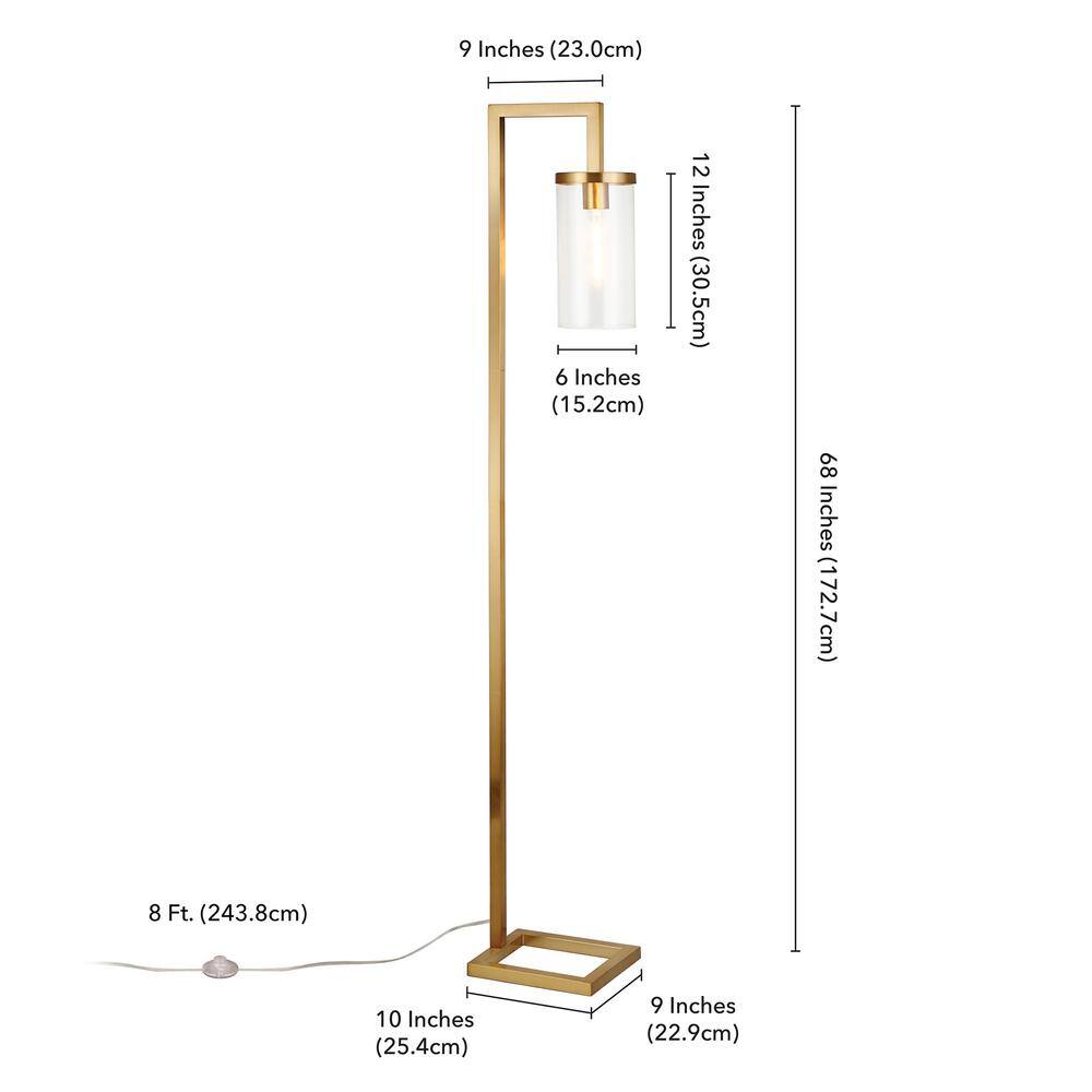 Arcadian Gold Arc Floor Lamp with Handmade Clear Glass Shade