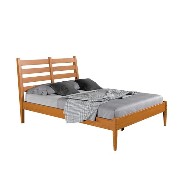 Mid - Century Castahno - Brown Frame Full Size Slat Headboard Platform Bed