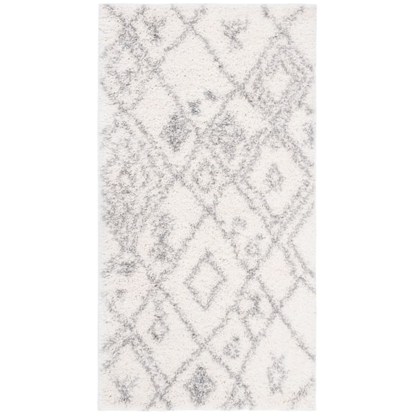 Parma Shag 2 ft. x 3 ft. Cream/Gray Abstract Diamond Area Rug
