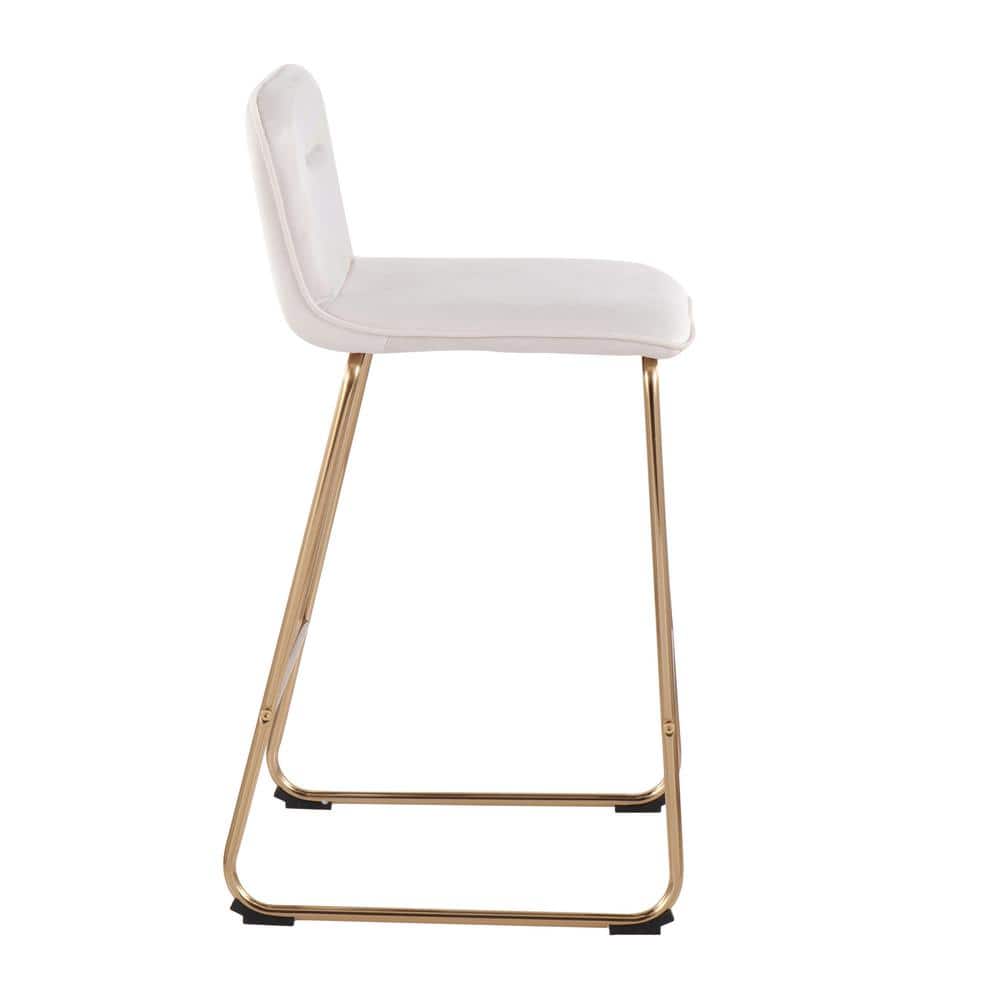 Beyonce 26" Gold Metal and Cream Velvet Modern Counter Stool Set