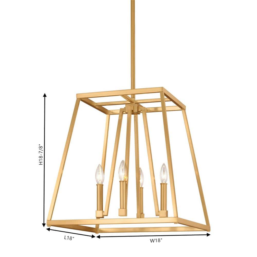 Gilded Satin Brass 4-Light Candelabra Chandelier with Clear Glass