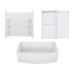 Ovation Curve 60 in. Left Drain Rectangular Alcove Bathtub with Sliding Frameless Tub Door and Wall in Brushed Nickel