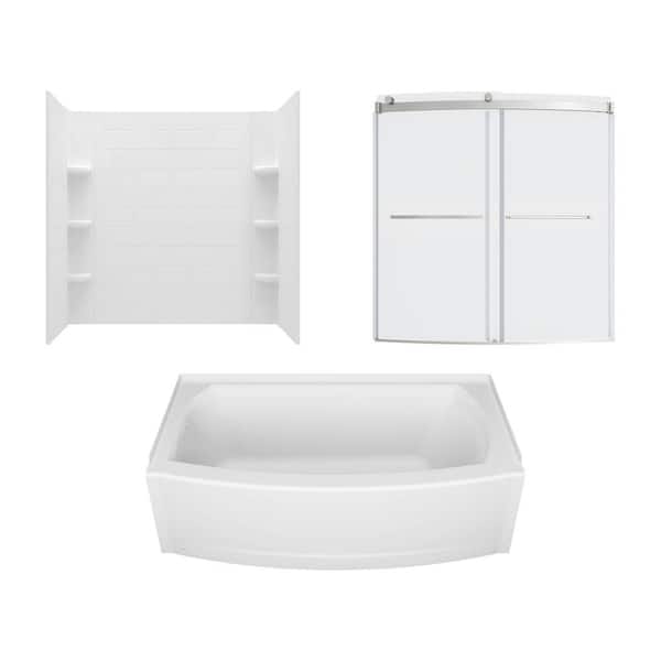 American Standard Ovation Curve 60 in. Left Drain Rectangular Alcove Bathtub with Sliding Frameless Tub Door and Wall in Brushed Nickel