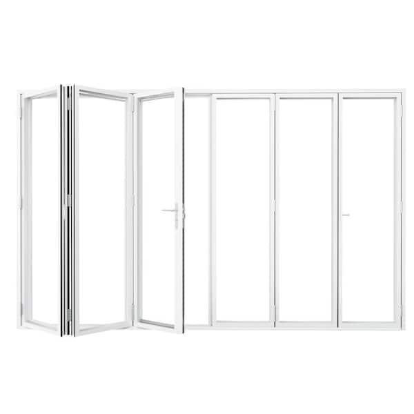 ARK DESIGN 174 in. x 80 in. White Left Center Opening/Outswing Double Tempered Glass Aluminum Folding Patio Door