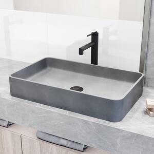 Concreto Stone Rectangular Bathroom Sink With Vessel Faucet in Matte Black