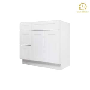 Easy-DIY Combo Bases - Drawers Left 36 in. W x 21 in. D x 34.5 in. H Bath Vanity Cabinet without Top in Shaker White