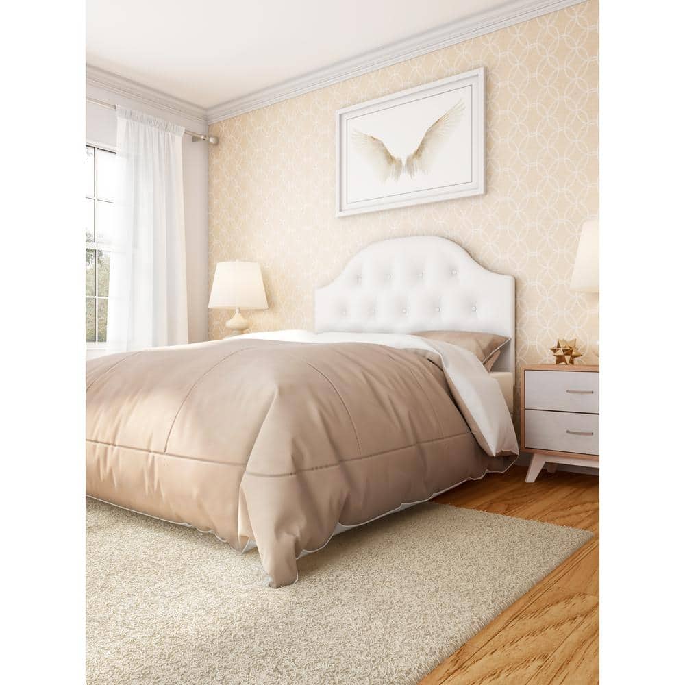 Queen White Faux Leather Tufted Scalloped Headboard