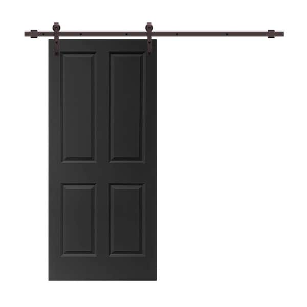 CALHOME 30 in. x 80 in. Black Stained Composite MDF 4-Panel Interior Sliding Barn Door with Hardware Kit