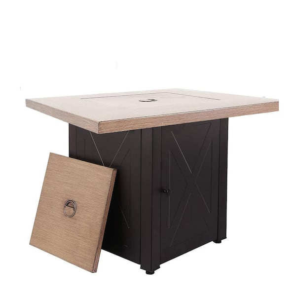 Boosicavelly 28 in. Brown Metal Propane Outdoor Fire Pit Table with Lid