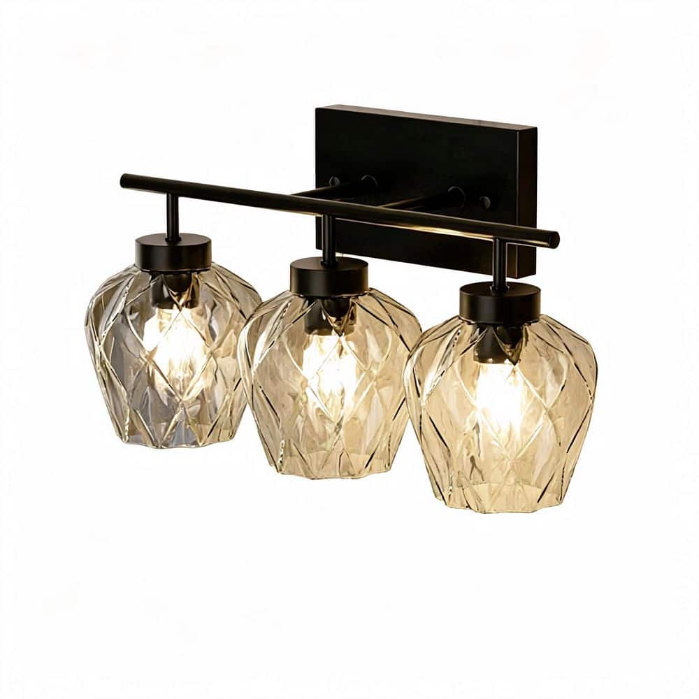 18 in. 3-Light Indoor Black Wall Sconce Light Fixture with Glass Shade, Bathroom Vanity Lights for Living, Bedroom price history on PriceWatchPro