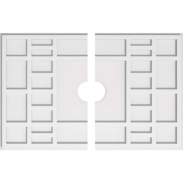 Ekena Millwork 34 in. W x 22-5/8 in. H x 4 in. ID x 1 in. P Beaux Architectural Grade PVC Contemporary Ceiling Medallion (2-Piece)