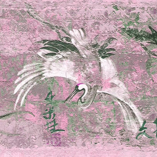 Dundee Deco Falkirk Dandy II White Pink Birds Abstract Peel and Stick Wallpaper Border