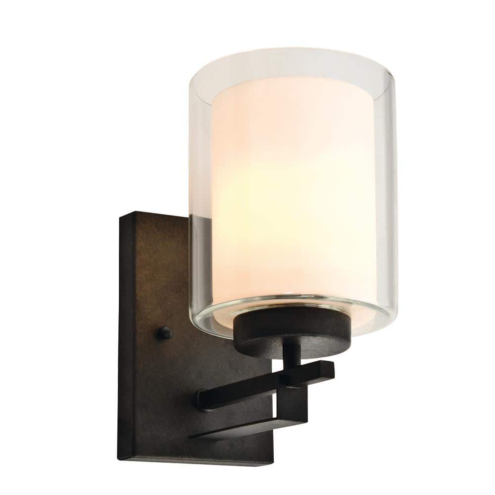 Rustic Bronze Dimmable Vanity Sconce with Double Glass