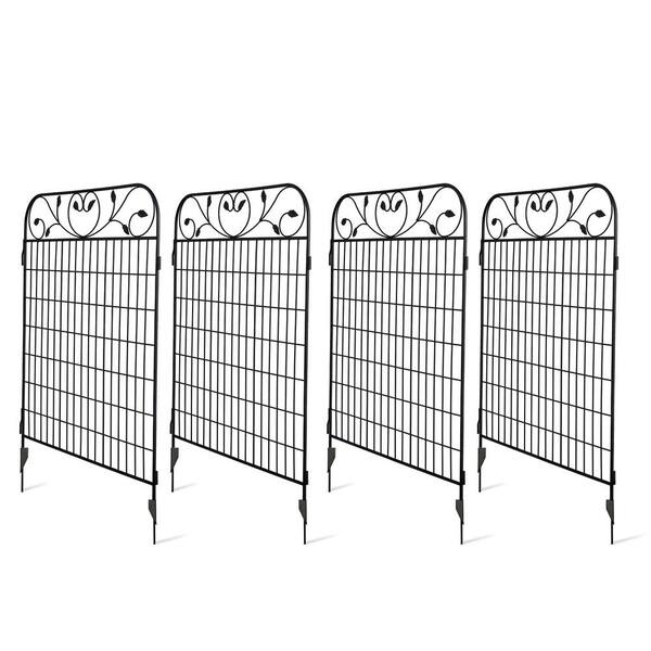 44 in. Black Galvanized Metal Decorative Outdoor Garden Border Fence HD