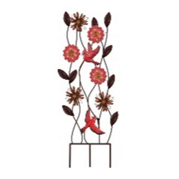 50 in H Multi-Color Metal and Glass Screen with Illuminated Glass Cardinal Icons Garden Decorative Stake