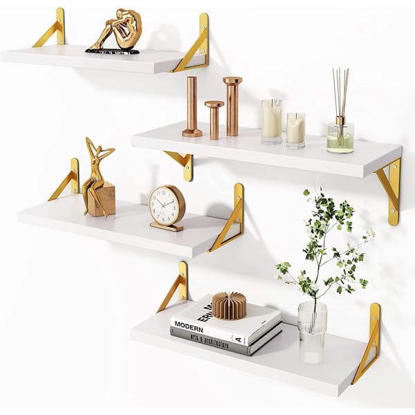 Cubilan 16.5 in. W x 5 in. D White Wood Composite Decorative Wall Shelf Floating Shelves, Set of 4