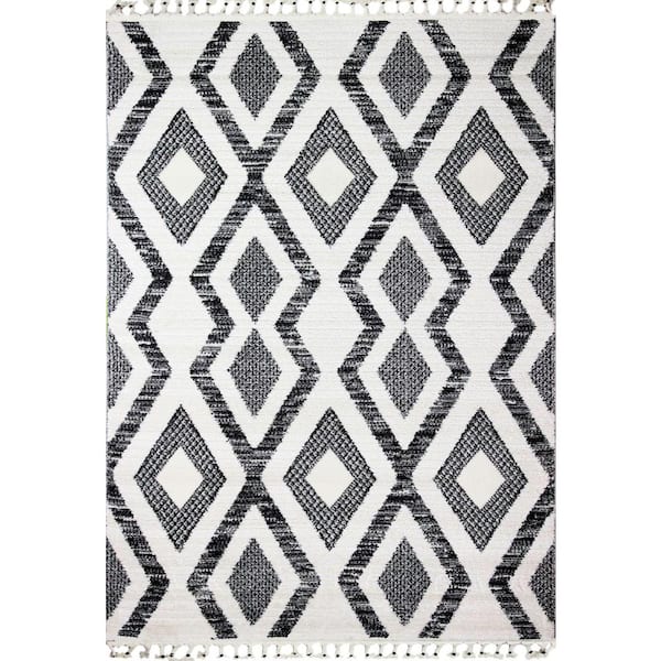 BASHIAN Navajo Ivory/Black 5 ft. x 8 ft. (5' x 7'6") Geometric Contemporary Area Rug