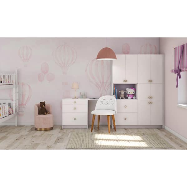 Timberline 125 in. W x 24 in. D  x 89.5 in. H Assembled Slab Children's Workstation Base Cabinet Bundle in Bright White