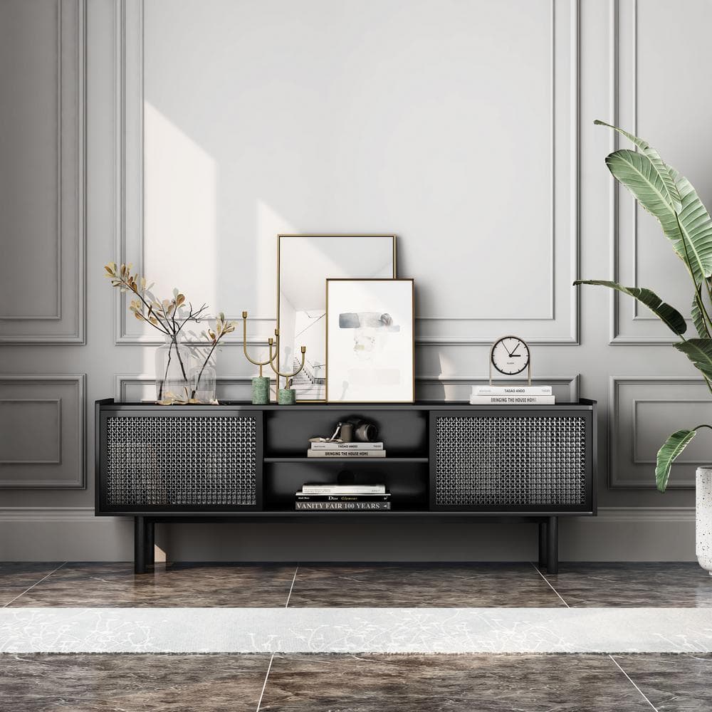 Black And Rattan Tv Stand