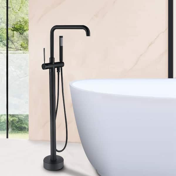 Single-Handle Freestanding Bathtub Faucet with Hand Shower in Matte Black