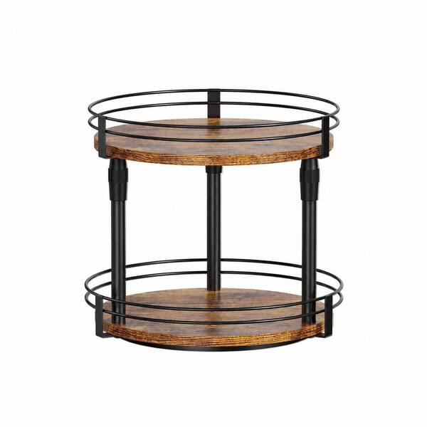 2-Tier Black Adjustable Height Rotating Countertop Kitchen Shelf Spice Organizer Turntable for Cabinet Pantry