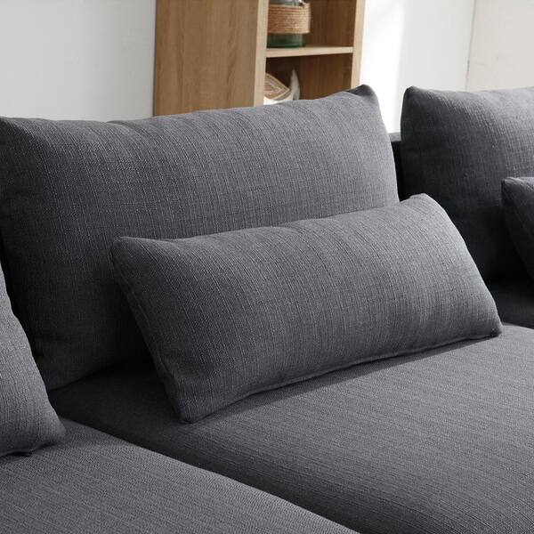 Magic Home 114 5 In Grey Polyester Convertible Sectional Sofa Couch L Shape Chaise With Removable Cushions Cs Gt000418aae Chaise Sofa With Removable Cushions, Sectional Sofa With Removable Cushions