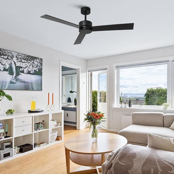 52 in. Indoor/Outdoor Matte Black Propeller Ceiling Fan with Remote Included for Porches and Covered Patios